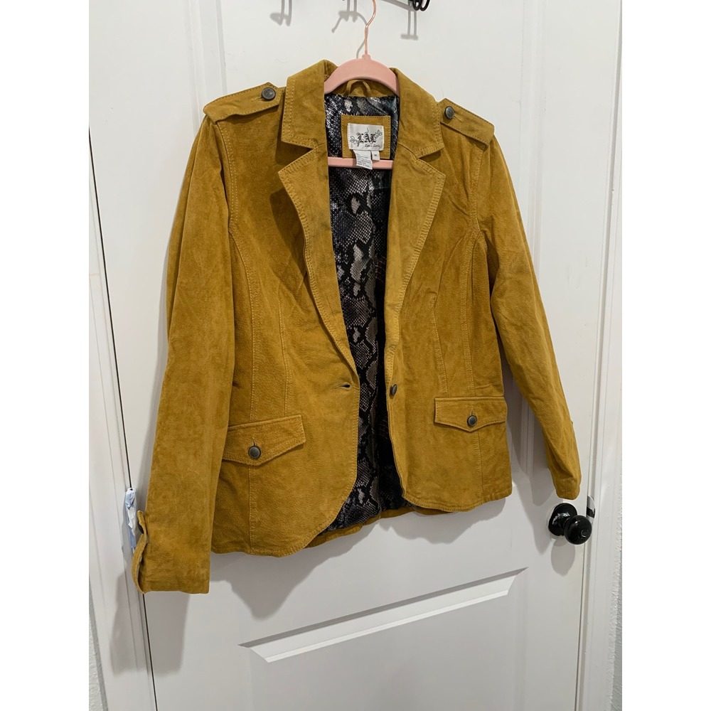 NWOT Live a Little Mustard Yellow Suede Leather Jacket Snakeskin Lining Med